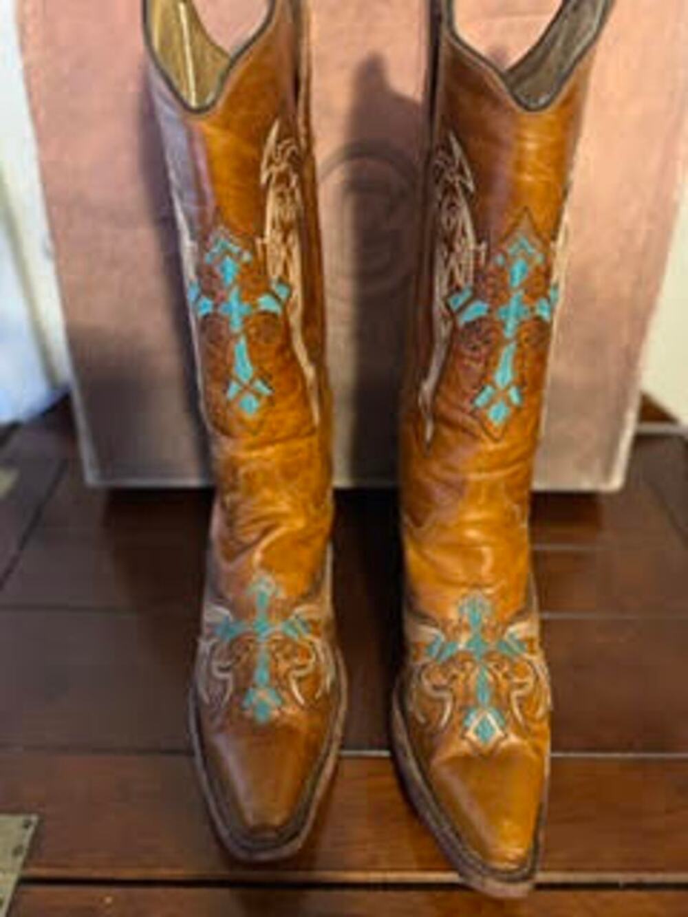 Circle G by Corral Cognac Turquoise Cross and Wing Cowgirl Boots